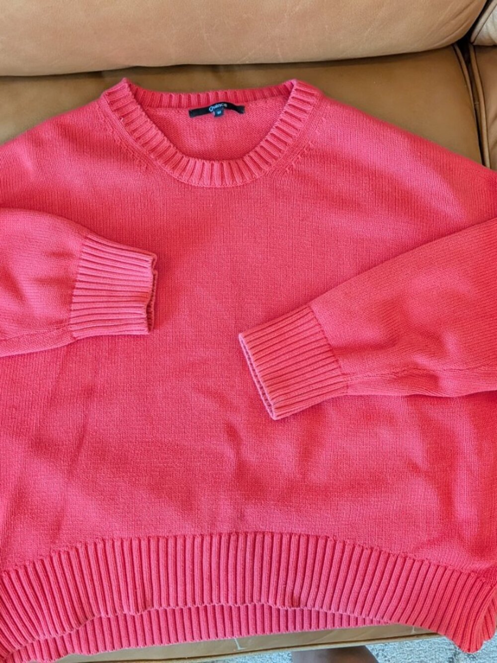 Quince 100% Organic Cotton Crewneck Sweater M Hand Dyed Coral Red - Picture 3 of 7